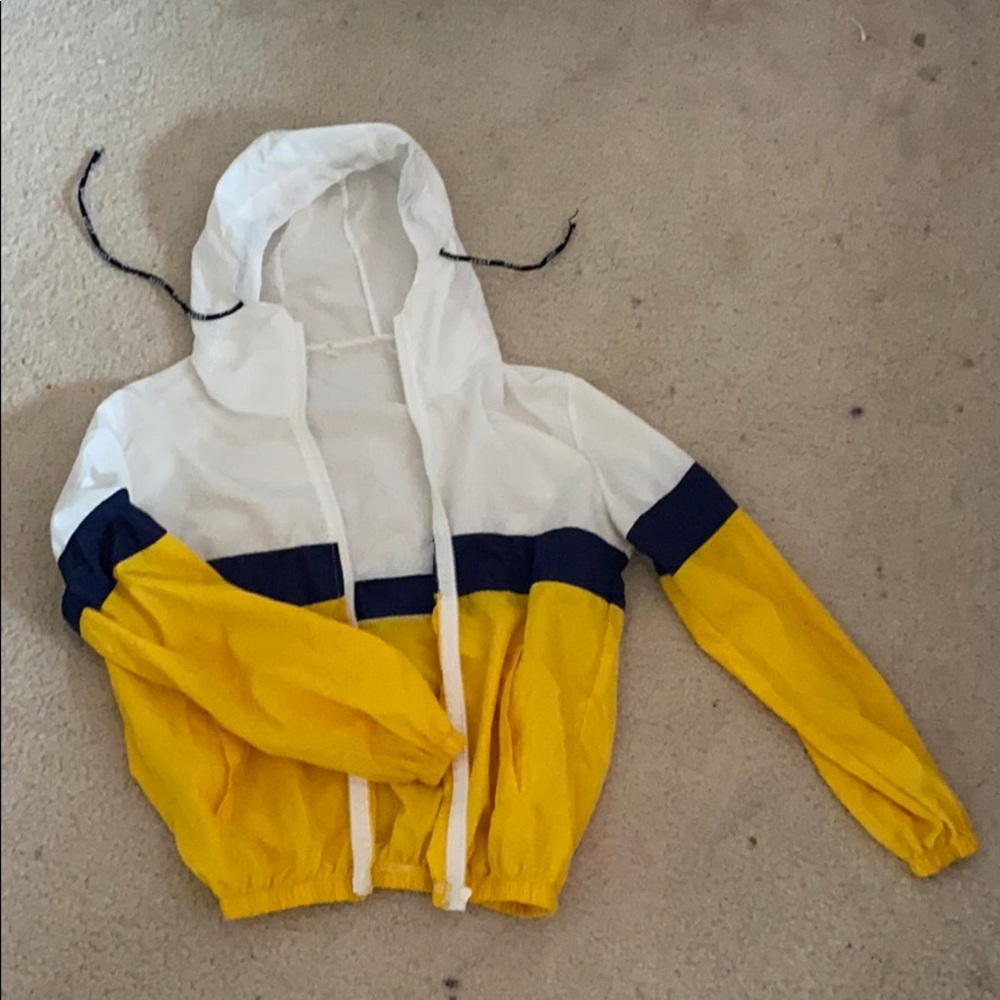 Yellow white and blue windbreaker
